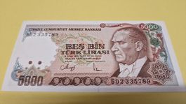 5000 Türkische Lira Banknote - Seltenes Sammlerstück!