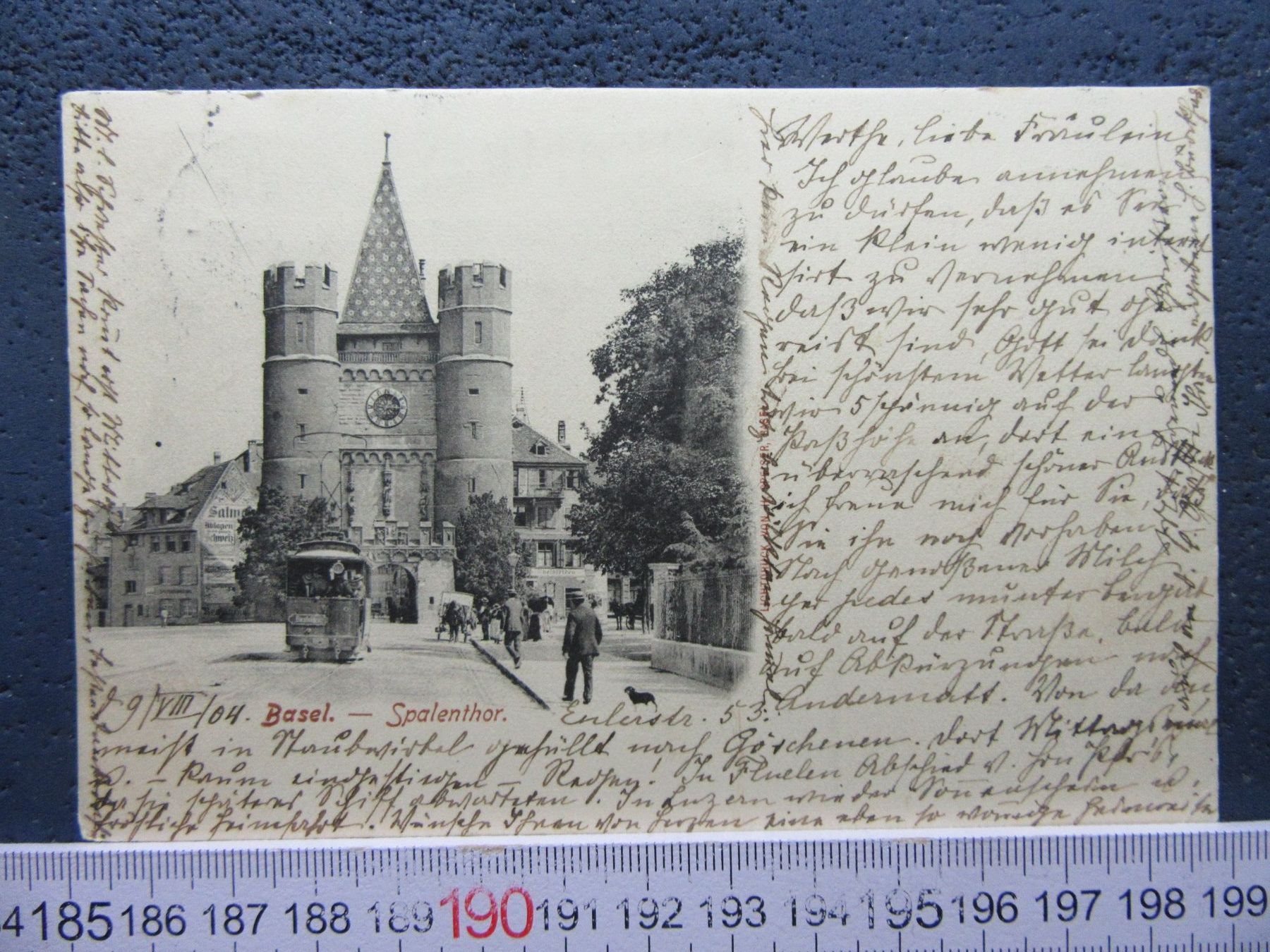 Ansichtskarten: BASEL 1904 BS AK SPALENTHOR TRTAM "BIRSFELDEN" LEUTE – Gebraucht aus Ettingen von Hausi4711