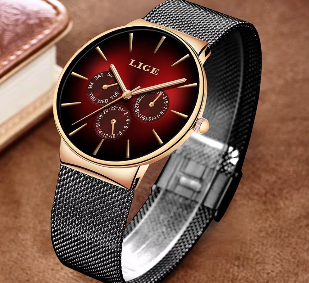 Orologi: Montre LIGE Élégante, cadran bordeaux – Nuovo e nell'imballaggio originale da Biel/Bienne venduto da Joridel7 2