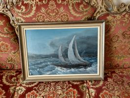 Ölgemälde Segelschiff auf dem Meer gerahmt guter Zustand