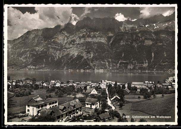 Cartoline postali: Unterterzen am Wallensee, Ortsansicht mi – Usato da Berlin venduto da bartko-reher
