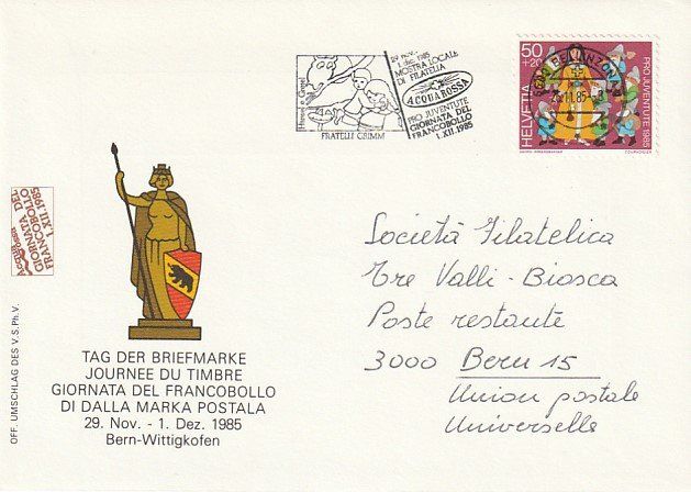 Alle Briefmarken: Tag der Briefmarke 1985 Bern, Umschlag – Gebraucht aus Aarburg von Aare10