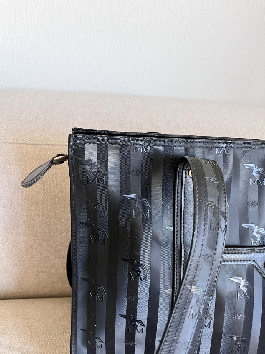 Maison Mollerus Borse da donna: Maison Mollerus Handtasche schwarz gestreift mit Logo  – Usato da Lausanne venduto da Danash 1
