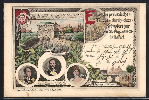 Cartoline postali: Erfurt, Einzug der preussischen Truppen  – Usato da Berlin venduto da bartko-reher