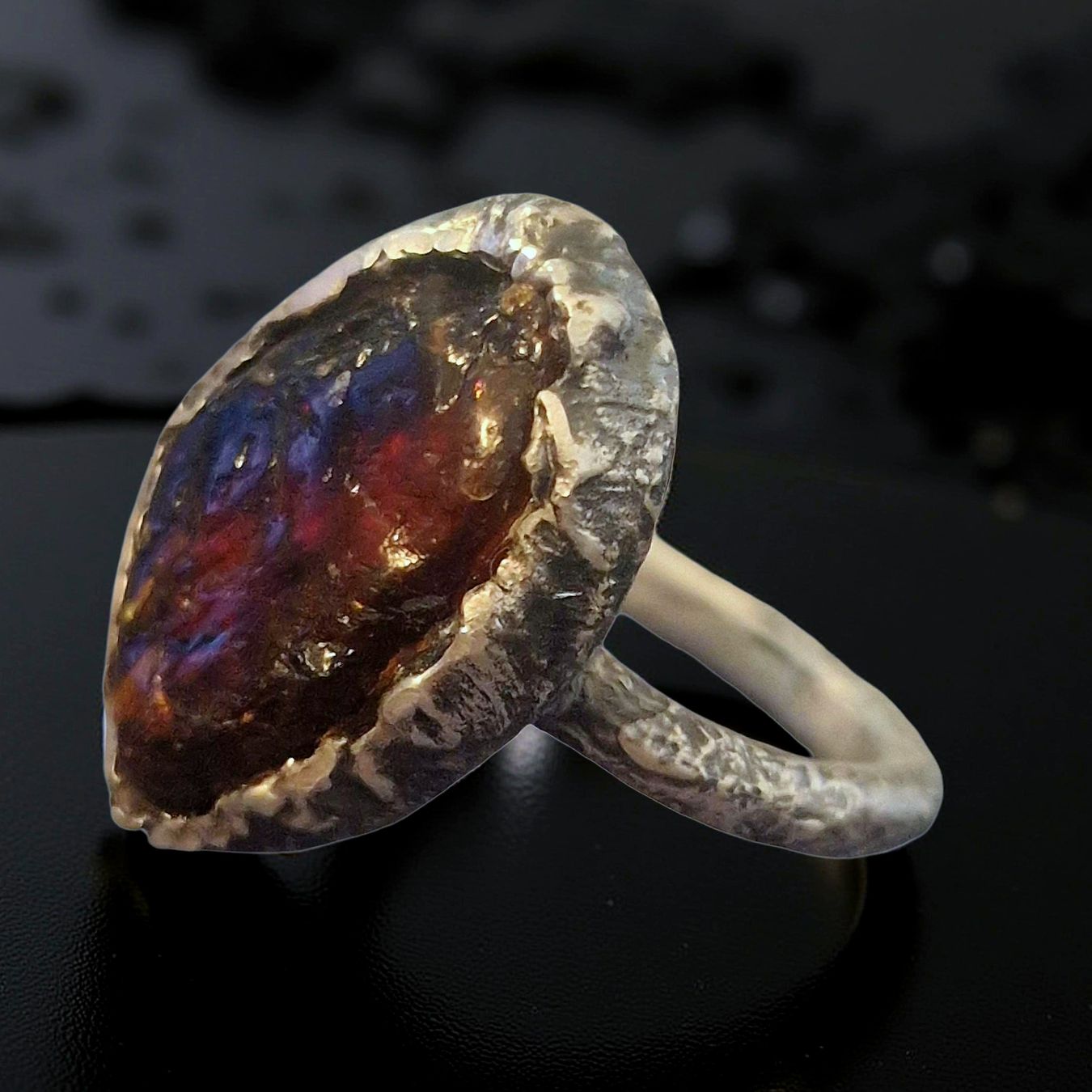 Anelli: Statementring Organicstyle, Silber & Sumatrabernstein, Gr.63 – Nuovo e nell'imballaggio originale da Aarau venduto da Schmuckhoehle_MD 5