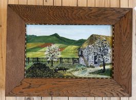 Altes Ölgemälde auf Leinwand – Landschaft / Bauernhaus
