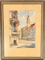 J. Massanari Stadt München  Aquarell  signiert mit Rahmen