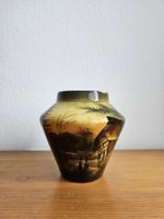 Jugendstil Vase Schramberg handbemalt mit Bauernhaus ca 1930