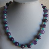 NEU: Amethyst Amazonit Schmuck Kette Collier Edelstahl
