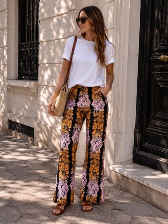 Sandro Paris Sommerhose Gr. 38 florale Schlaghose Baumwolle