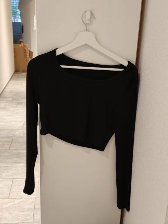 Damen Langarm Crop Top schwarz gerippt gebraucht