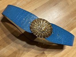 Leder Gurt Talliengurt Türkis / Gürtelschnalle mit Strass