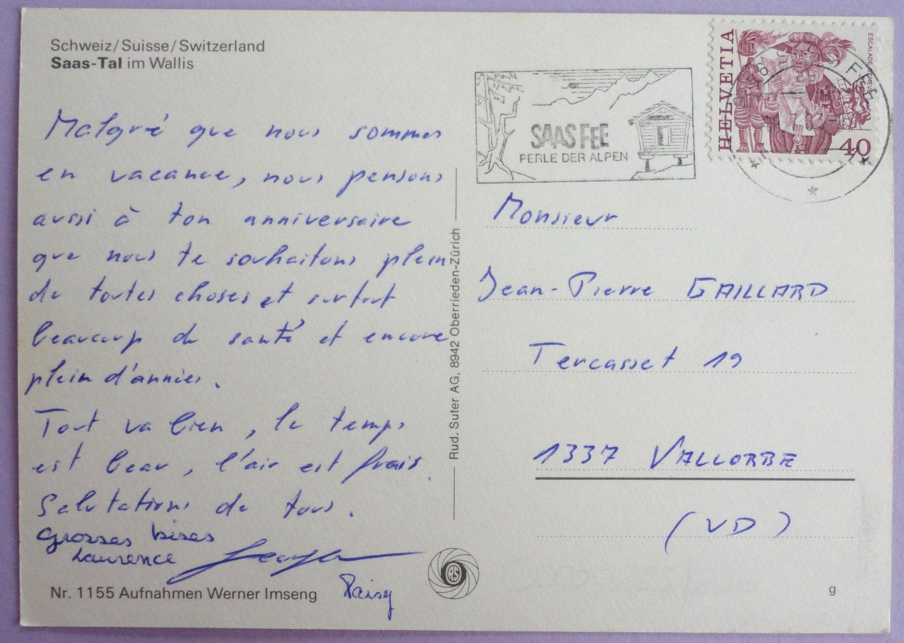 Cartoline postali: Saas-Tal im Wallis – Usato da Fétigny venduto da Billy2miny 1