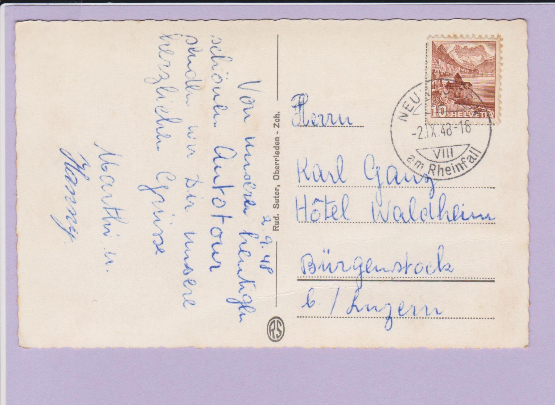 Cartoline postali: Feuerthalen   -   alte Ansichtskarte von 1948 – Usato da Vitznau venduto da Ropaku 1