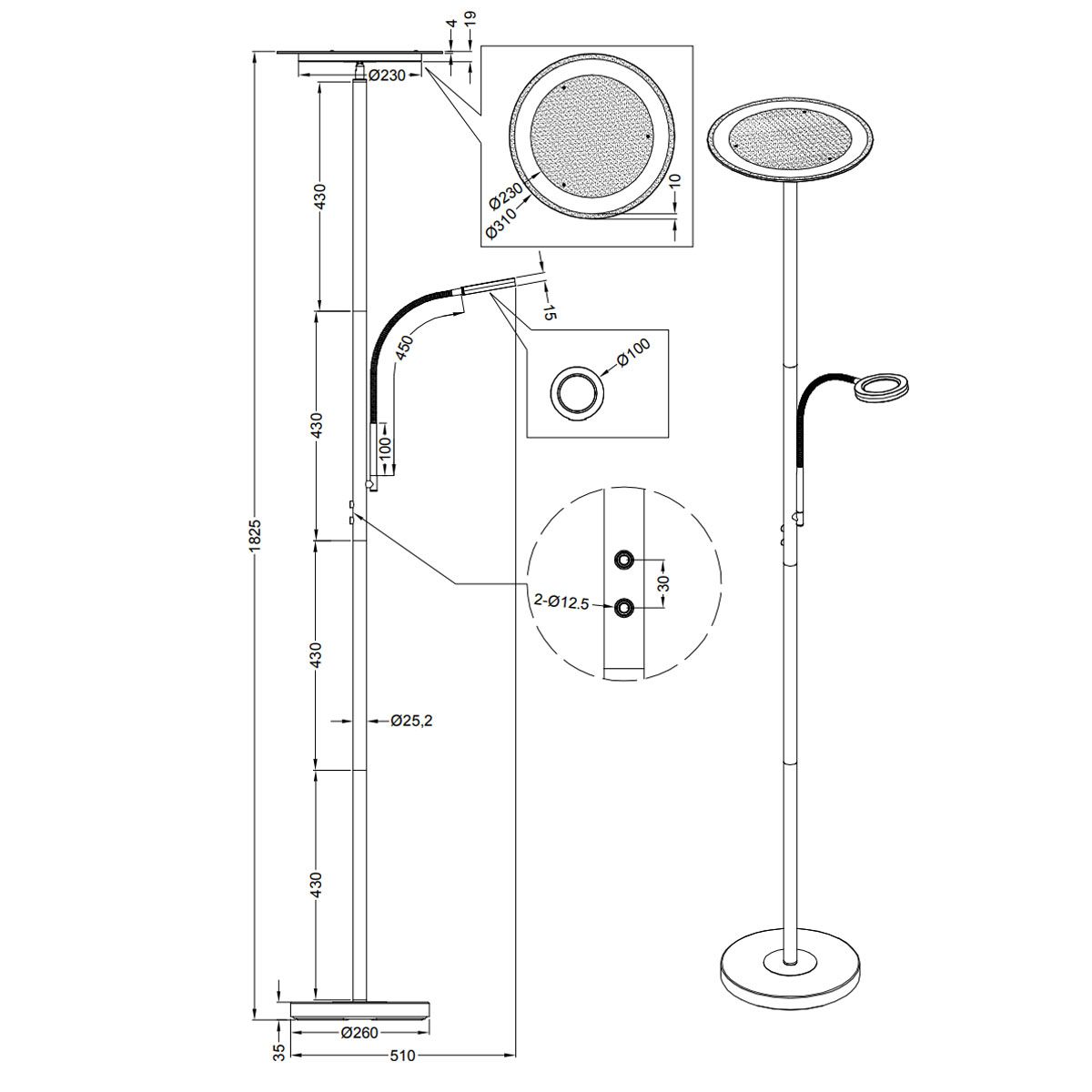 Lampade: LED Stehleuchte, Dimmbar, 182 cm Höhe – Nuovo (secondo la descrizione) da Kreuzlingen venduto da Smart-Light 4