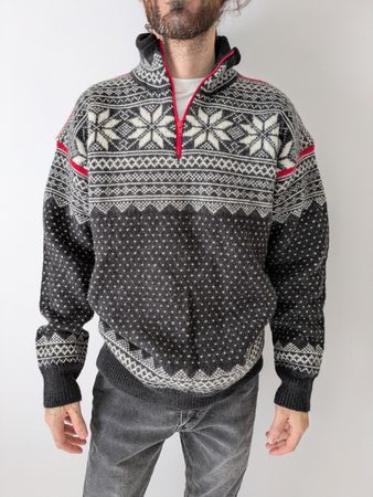 Vintage Norweger Pullover Gr. L – Wolle – Troyer mit Reissve