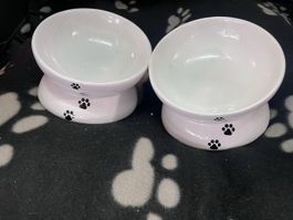 Trixie Futternapf Keramik erhöht mit Pfotenmuster weiss 2 St