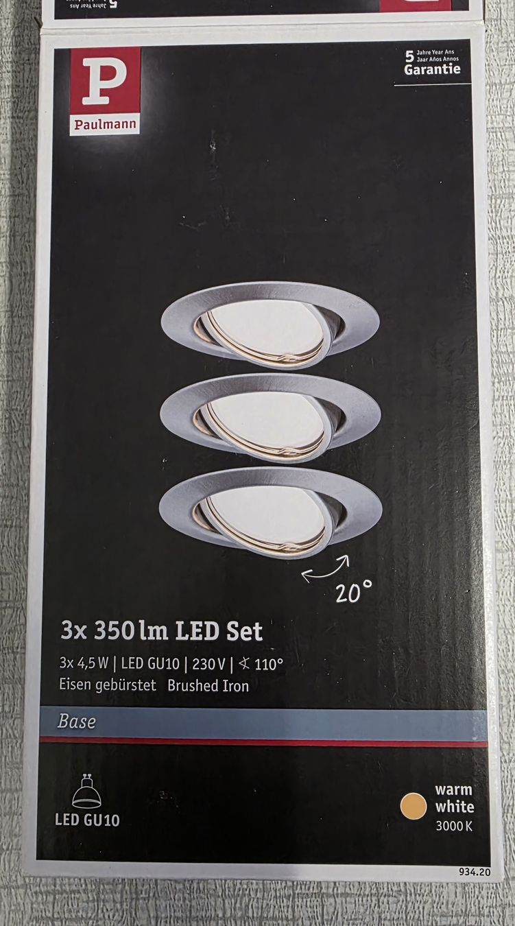 Lampadari & plafoniere: Paulmann LED Einbauspots, 3er Set, neuwertig, Eisen gebürste – Nuovo e nell'imballaggio originale da Haldi b.Schattdorf venduto da jos_vy29