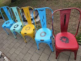 5x Retro Metallstühle Vintage/Industrial – bunt
