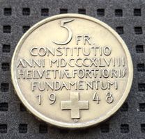 5 Fr. Silber-Gedenkmünze 1948 gut erhaltenes, Sammlerstück