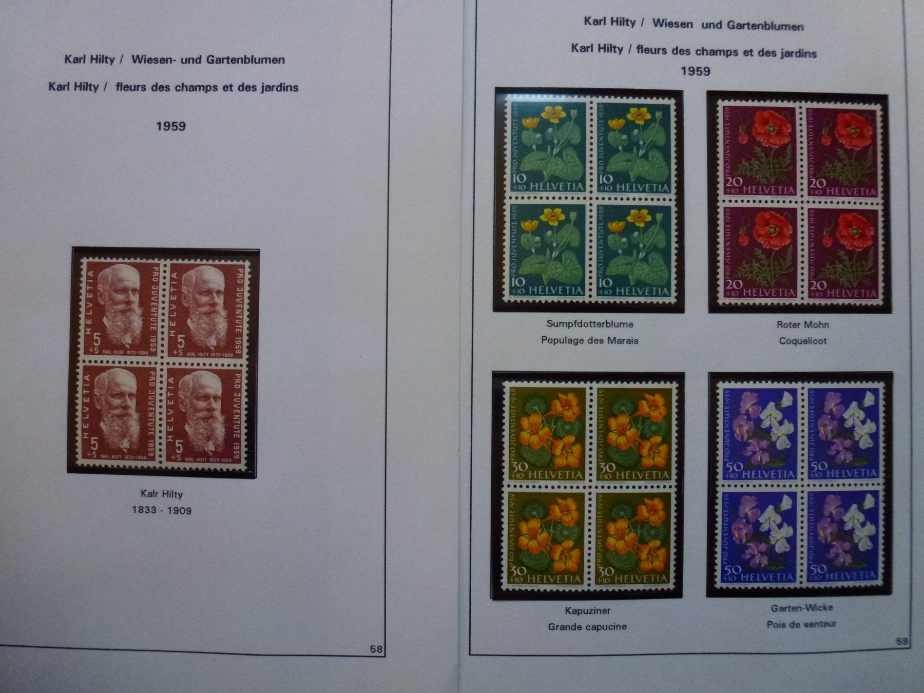 Tutti i francobolli: Sammlung 4er Blöcke Pro Juventute 1958 + 1959 Postfrisch – Usato da Walkringen venduto da Casablanca777 2