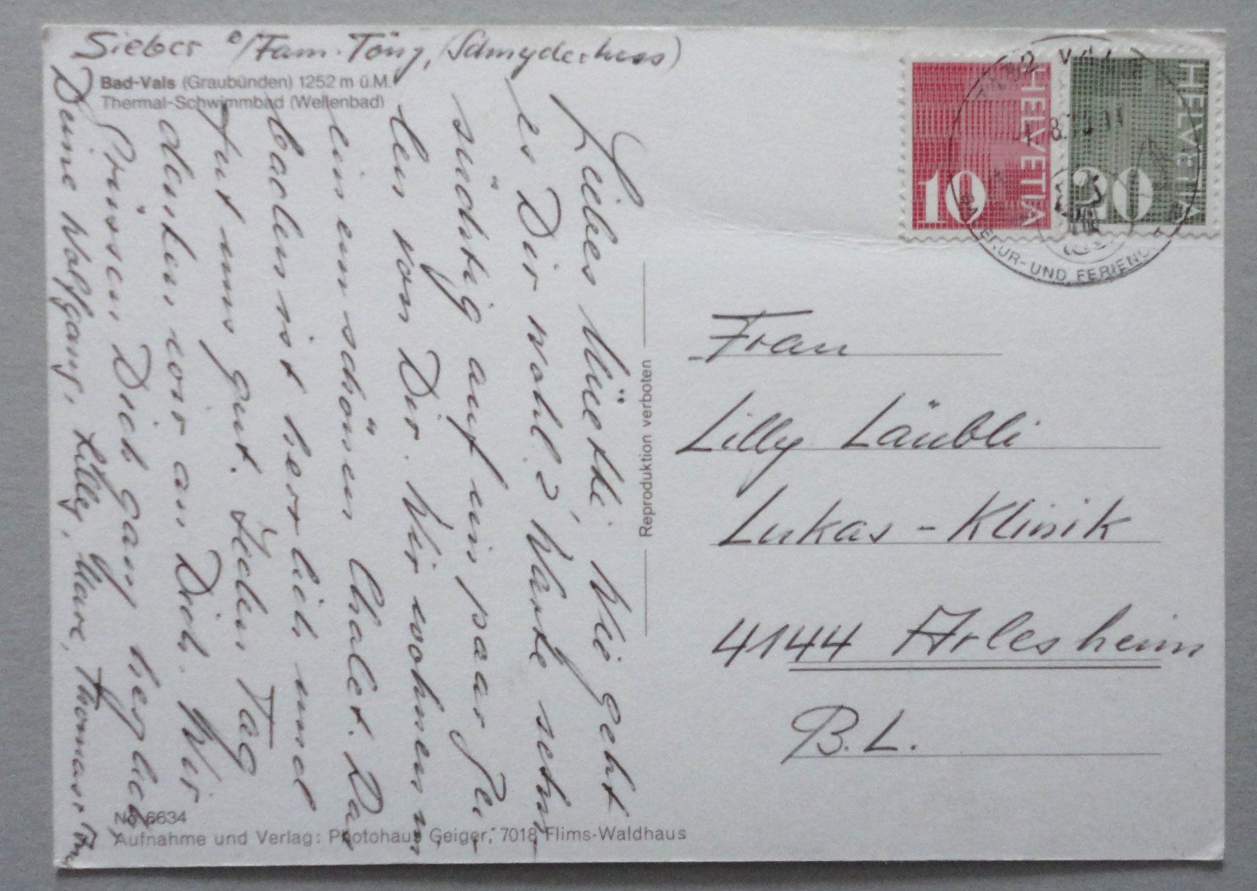 Cartoline postali: Bad-Vals 1252 m ü.M., Thermal-Schwimmbad – Usato da Fétigny venduto da Billy2miny 1