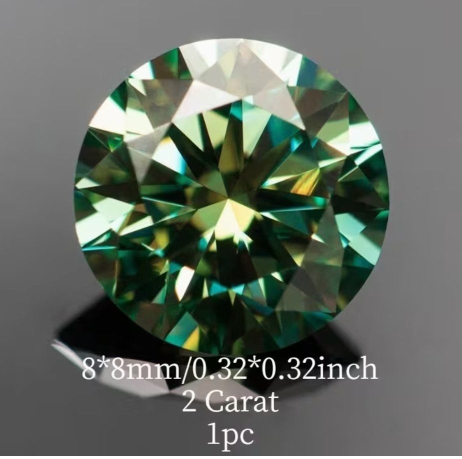 Minerali & Pietre curative: 8mm 2 carats 1 pc Moissanite green – Nuovo e nell'imballaggio originale da Genève venduto da AWWA