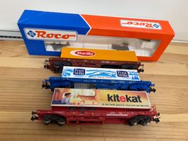 Spur H0 Roco 3er Set Containerwagen diverse Aufschriften DC