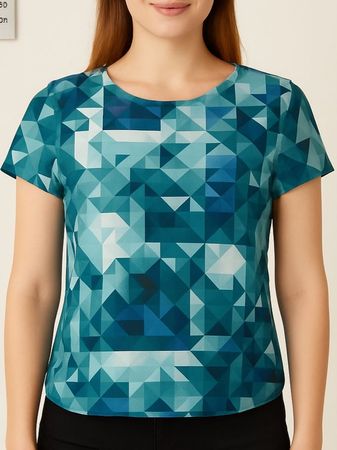 Bluse Gr. 38 S Geometrisches Muster in Blau/Grün kl stern