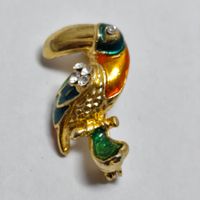 Broche vintage toucan émaillé vert orange strass #C2