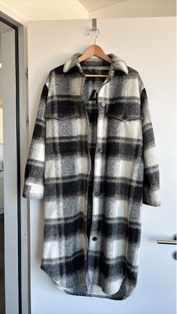 Warm checked wool blend coat, XS