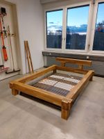 Balkenbett massiv 140x200 mit Lattenrost, Eiche, Holz