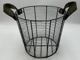 Dekorative Draht-Korb mit Ledergriffen ø26cm, Deko
