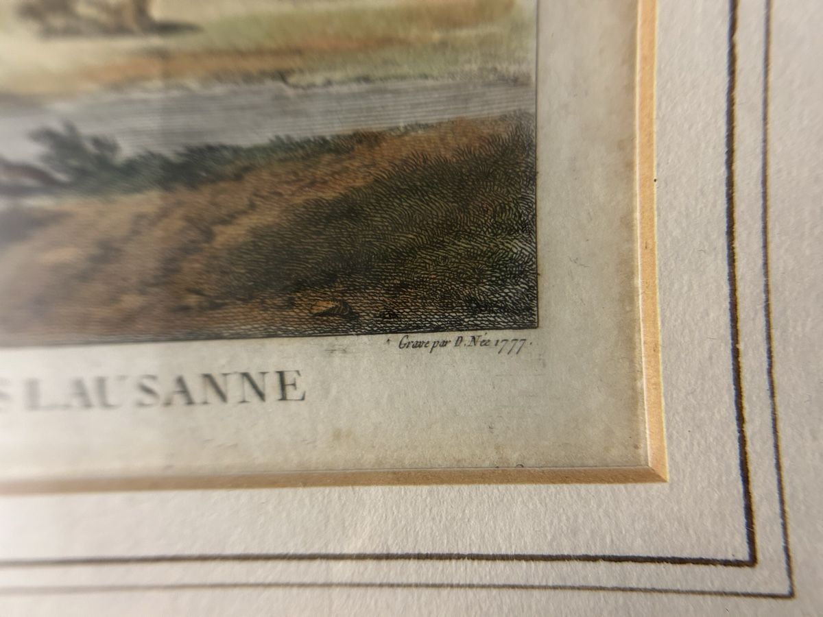 Incisioni: Antike Grafik, Genfersee, Genf, Lausanne,Eingerahmt. – Usato da Lanzenhäusern venduto da vic63 5
