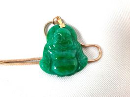 Grüner Buddha Anhänger, Halskette Sterlingsilber