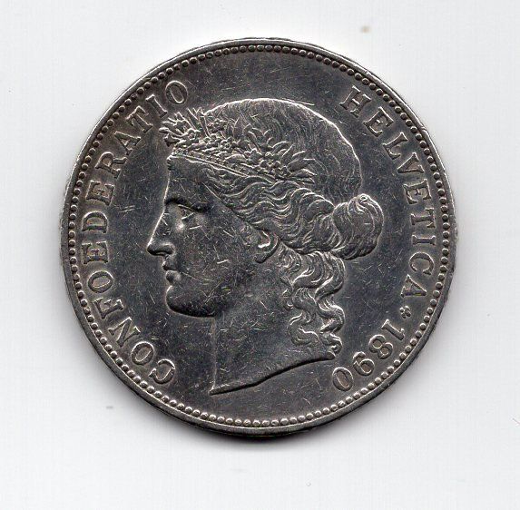 Tutti le monete: (2311) CH, 5 Franken 1890, vz – Usato da Rüthi (Rheintal) venduto da erdnuessli1 1