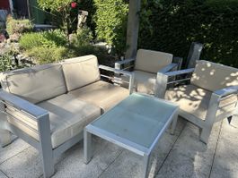 Balkon Lounge Alu gebürstet mit Tisch