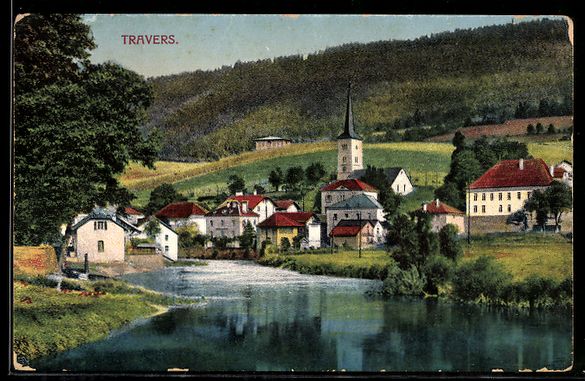 Ansichtskarten: AK Travers, Ort mit Kirche und Fluss – Gebraucht aus Berlin von bartko-reher