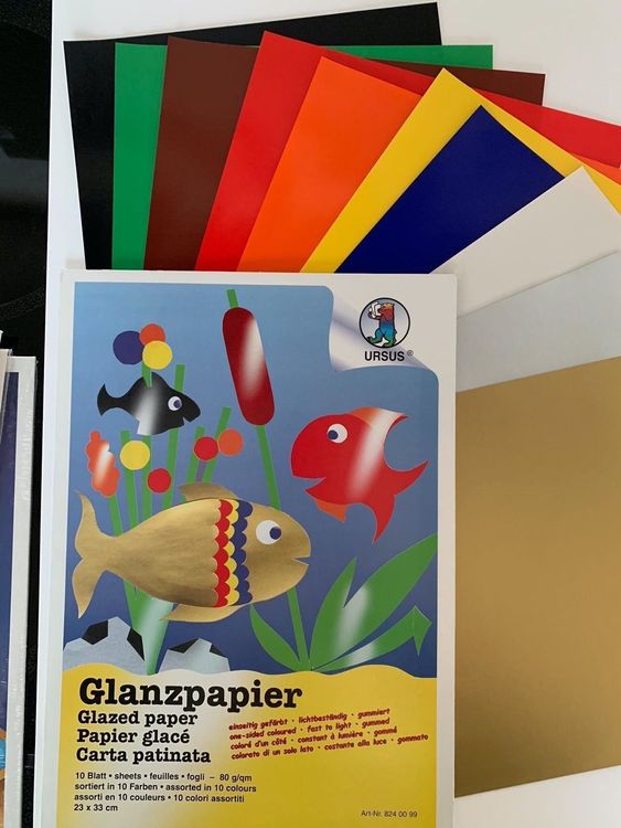 NEU URSUS 10 Farben Glanzpapier gummiert Basteln Papier Kaufen auf