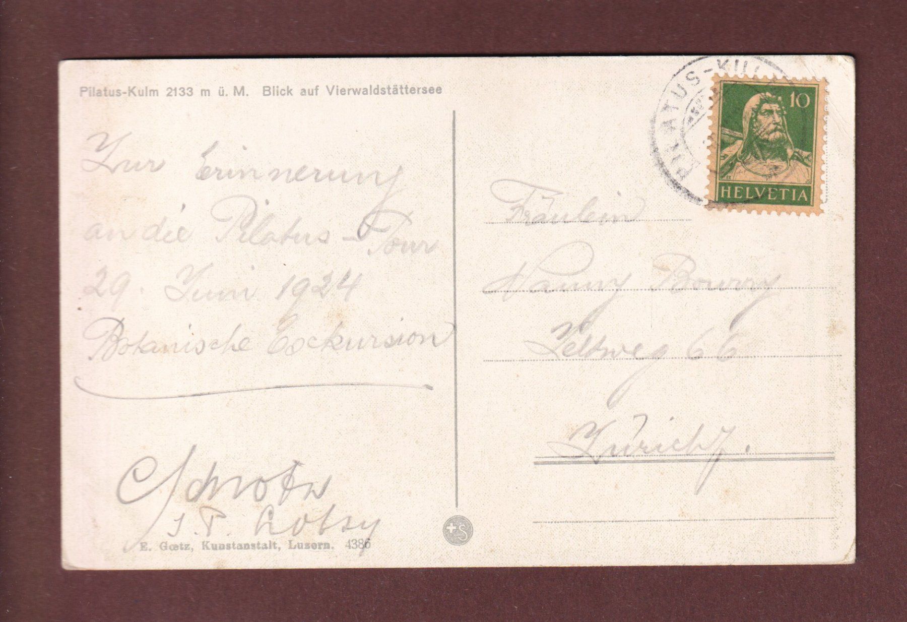 Cartes postales: PILATUS-KULM - 1924 – D'occasion à Pully par nicecards-shop 1
