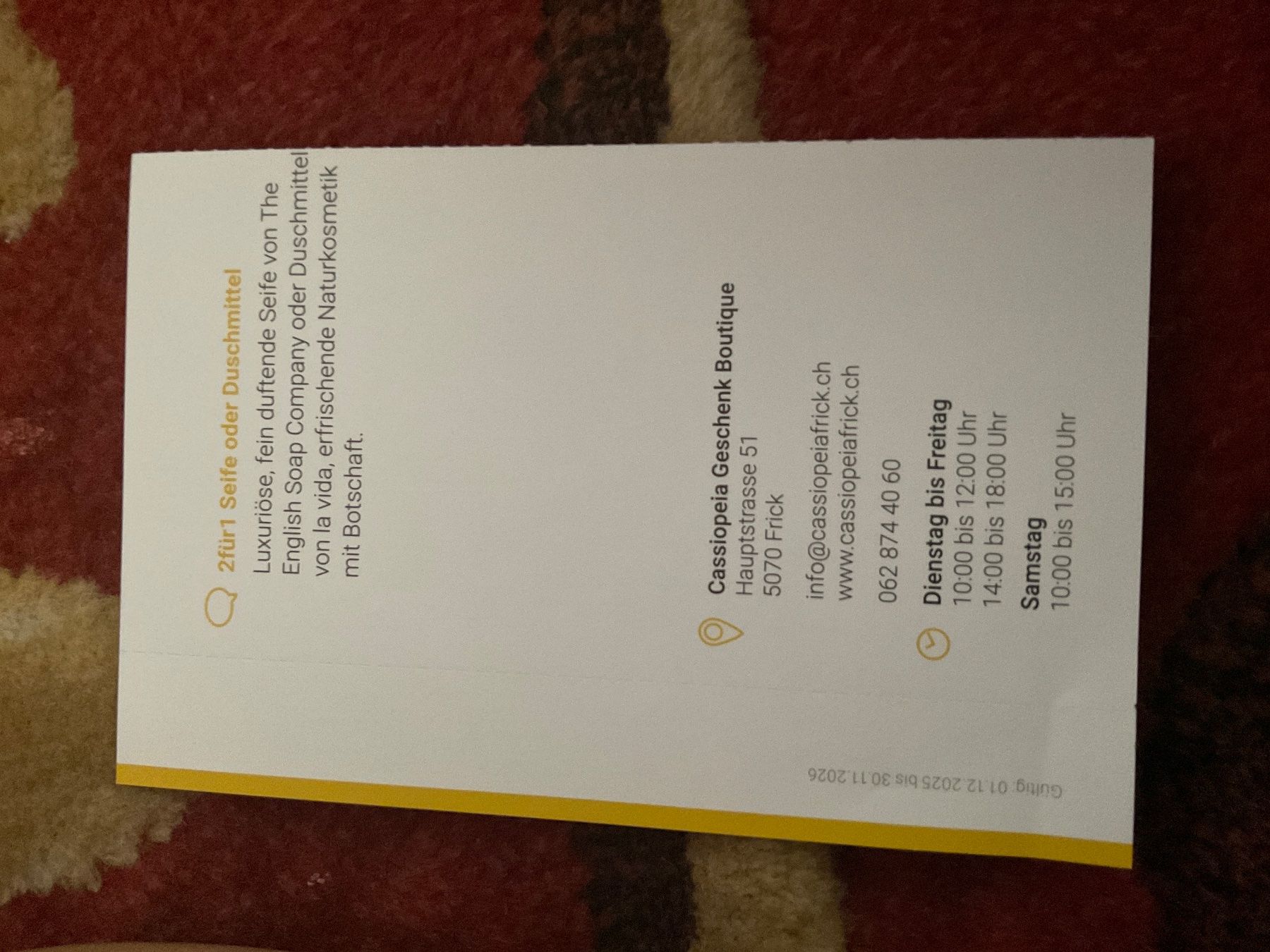 Buoni: Trois bons 2 pour 1  à Frick – Nuovo (secondo la descrizione) da Düdingen venduto da Yellow 5