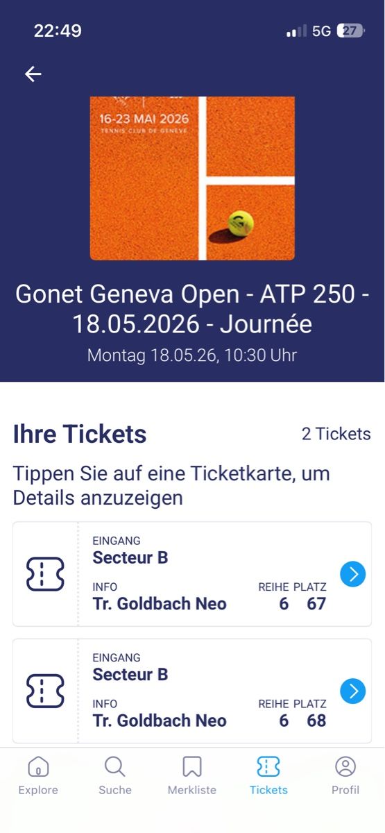 Biglietti: 2xTickets Geneva Open 18.5.2026 – Nuovo (secondo la descrizione) da Solothurn venduto da fabioa18