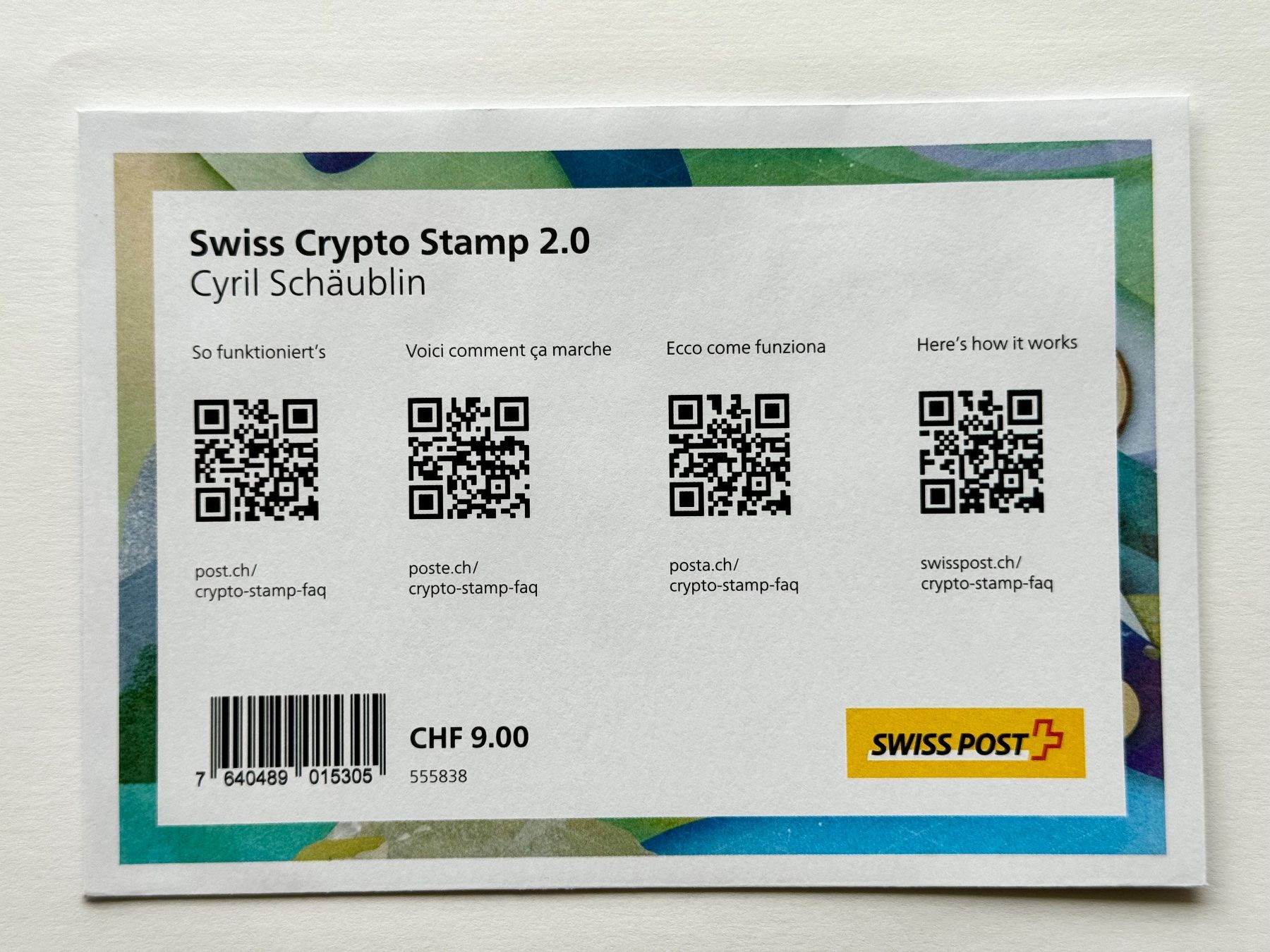 Tutti i francobolli: Swiss Crypto Stamp 2.0 ID7, Cyril Schäublin – Nuovo e nell'imballaggio originale da Baar venduto da ricjon