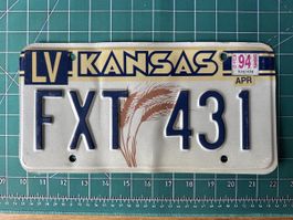 Kansas Autokennzeichen Nummer FXT 431 1994