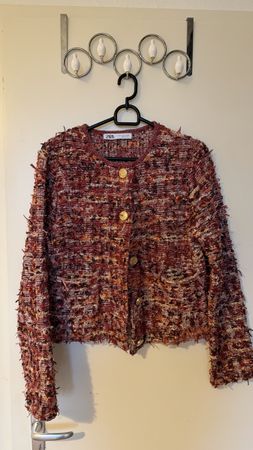 Zara Textured Tweed Jacket Gold Tone Buttons Size Small