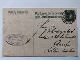 antike Postkarte 1916, Telljunge 5 Rp grün, von Lichtensteig