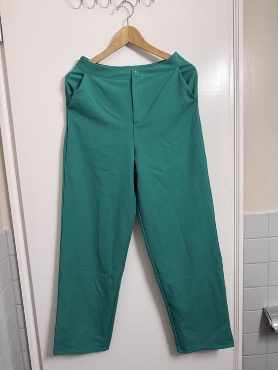 Pantalon vert large taille élastiquée maille relief Vert