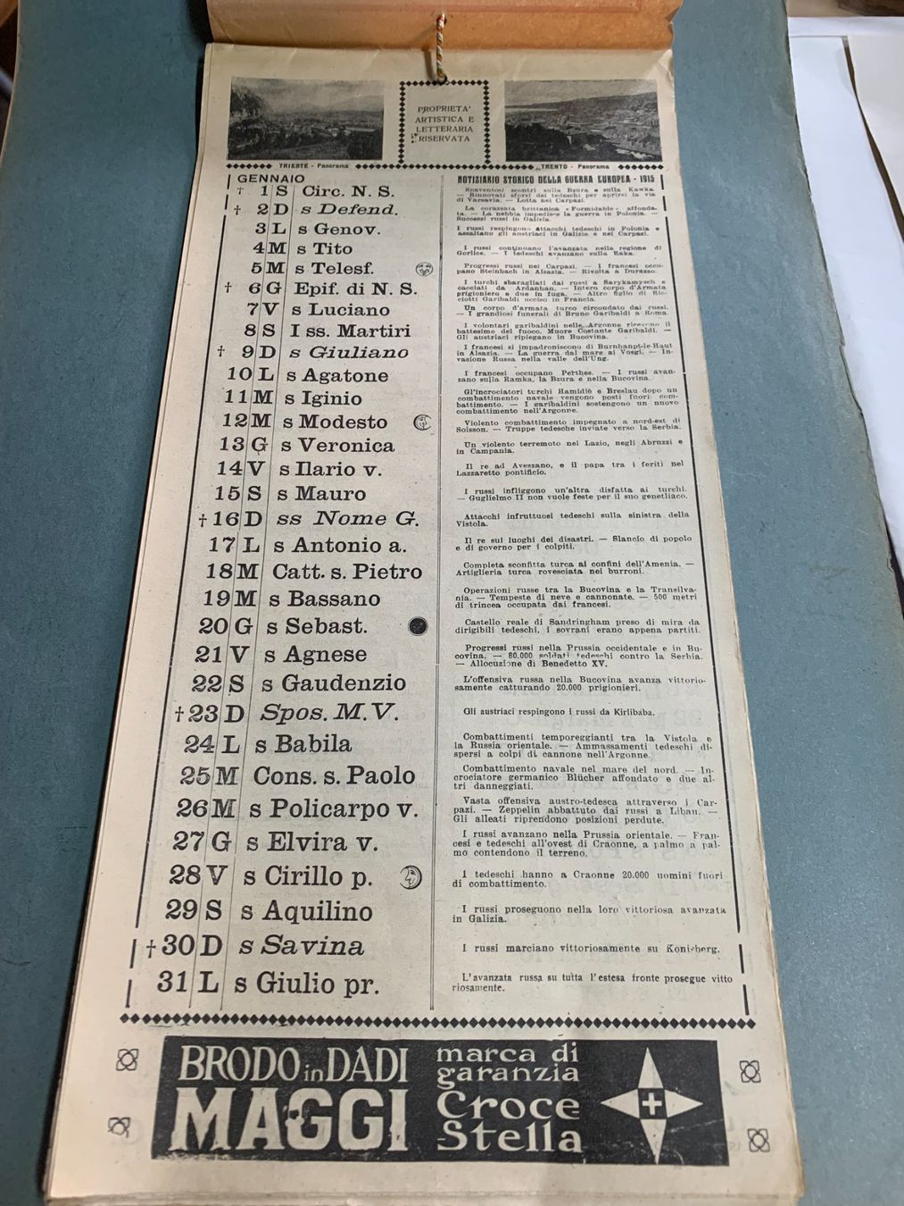 Kalender: Croce Rossa - Calendario 1916 – Gebraucht aus Sorengo von 74in 3