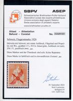 Flugpostmarke F1** mit Attest