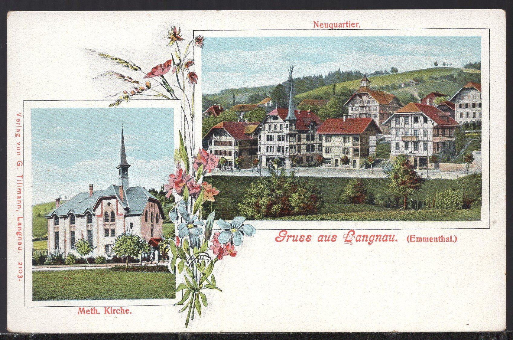 Cartoline postali: Langnau    Emmental   -   Neuquartier  Met. Kirche – Usato da Aarau venduto da kufi44